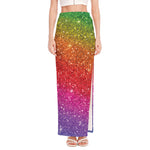 Rainbow (NOT Real) Glitter Artwork Print High Slit Maxi Skirt