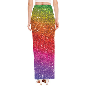 Rainbow (NOT Real) Glitter Artwork Print High Slit Maxi Skirt