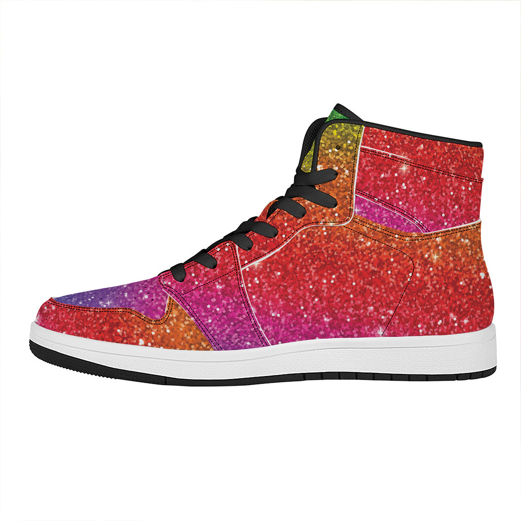 Rainbow (NOT Real) Glitter Artwork Print High Top Leather Sneakers