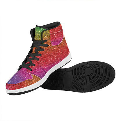 Rainbow (NOT Real) Glitter Artwork Print High Top Leather Sneakers