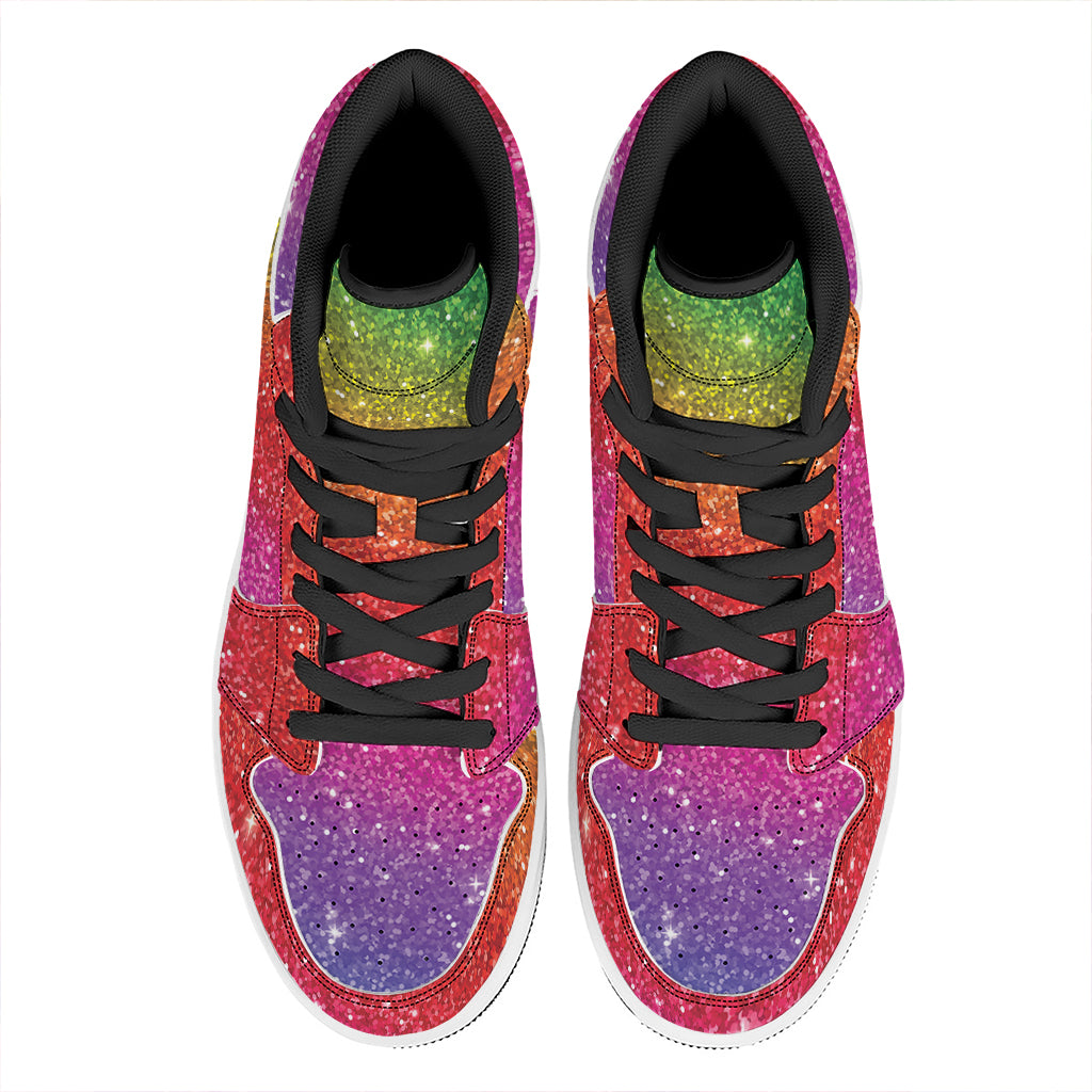 Rainbow (NOT Real) Glitter Artwork Print High Top Leather Sneakers