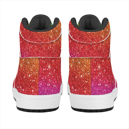 Rainbow (NOT Real) Glitter Artwork Print High Top Leather Sneakers