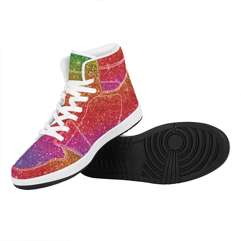 Rainbow (NOT Real) Glitter Artwork Print High Top Leather Sneakers