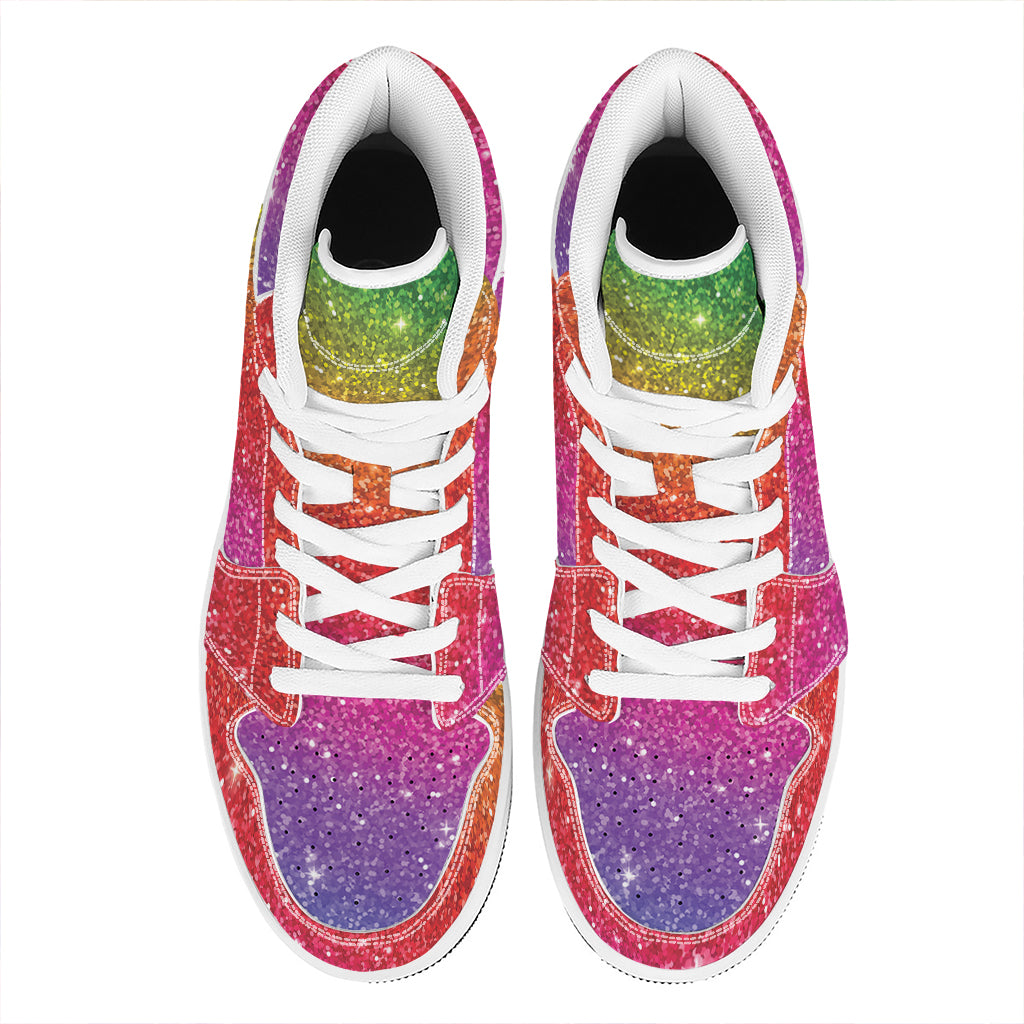 Rainbow (NOT Real) Glitter Artwork Print High Top Leather Sneakers