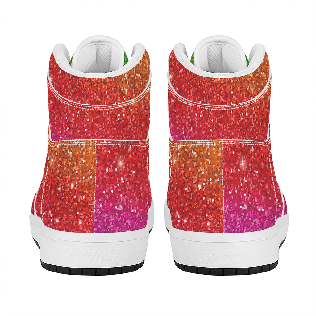 Rainbow (NOT Real) Glitter Artwork Print High Top Leather Sneakers