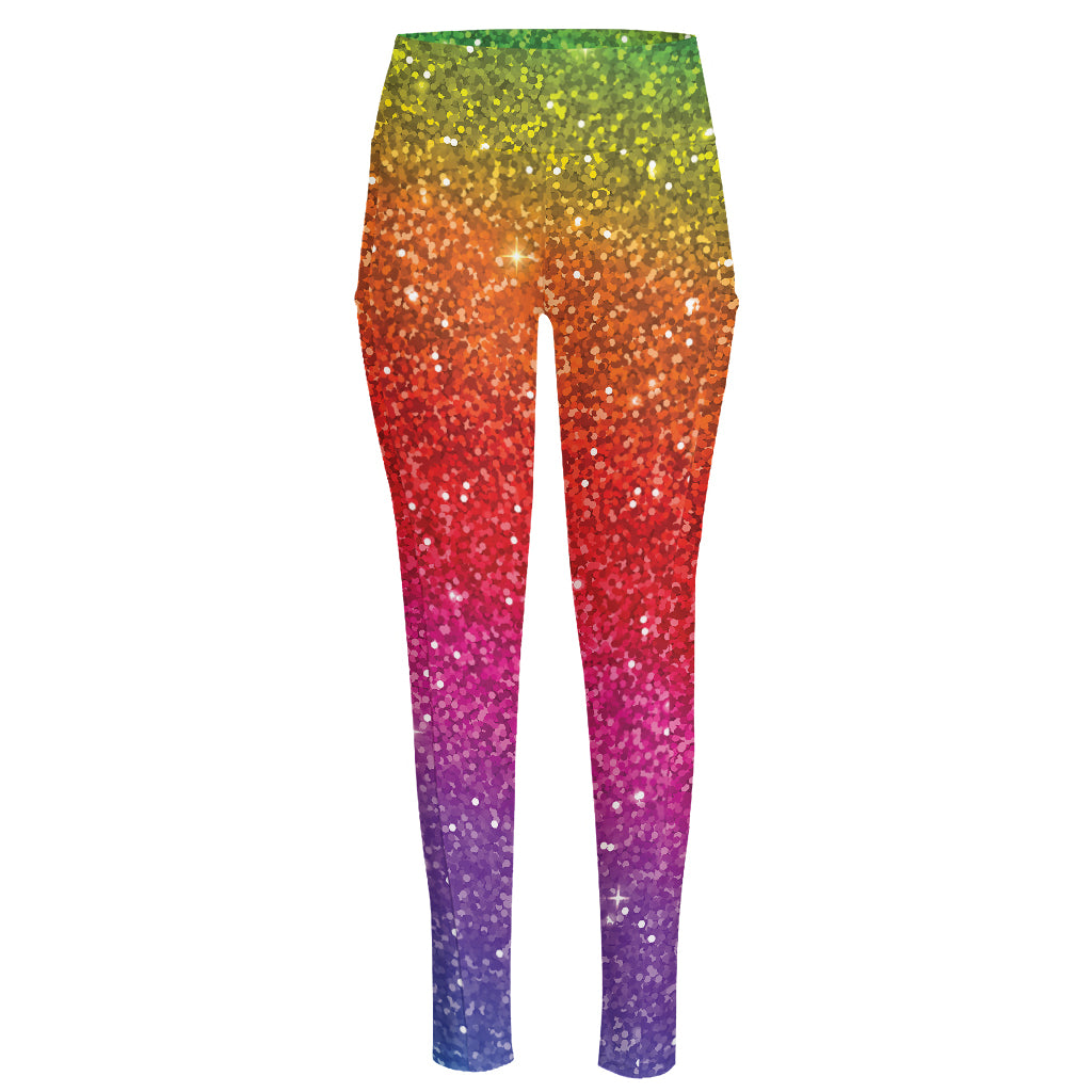 Rainbow (NOT Real) Glitter Artwork Print High-Waisted Pocket Leggings