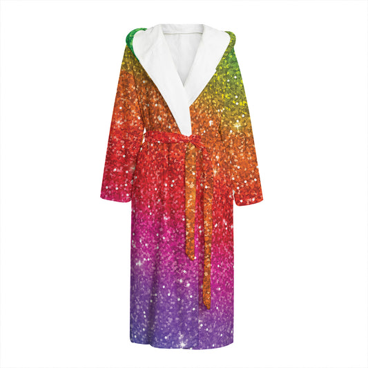 Rainbow (NOT Real) Glitter Artwork Print Hooded Bathrobe