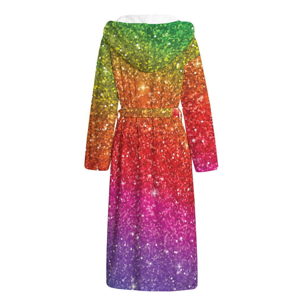 Rainbow (NOT Real) Glitter Artwork Print Hooded Bathrobe