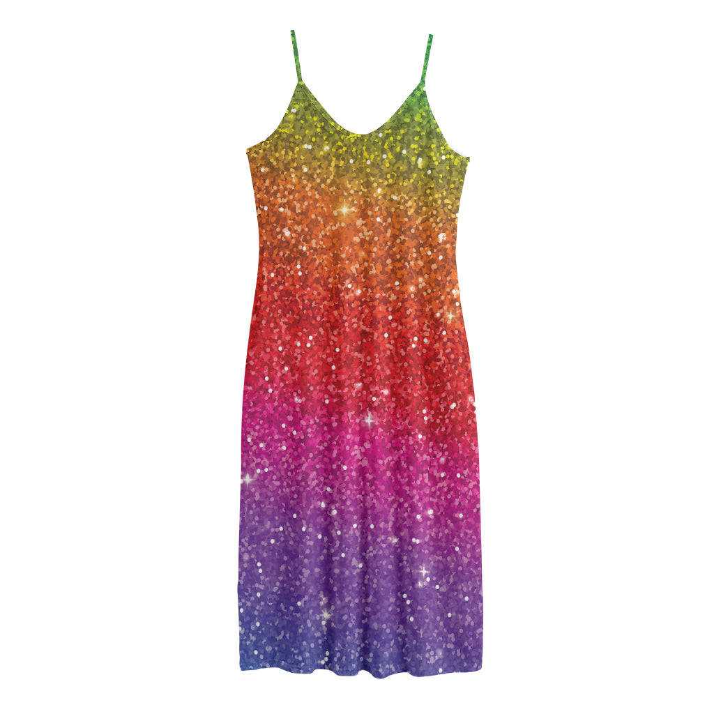 Rainbow (NOT Real) Glitter Artwork Print Jersey Midi Cami Dress