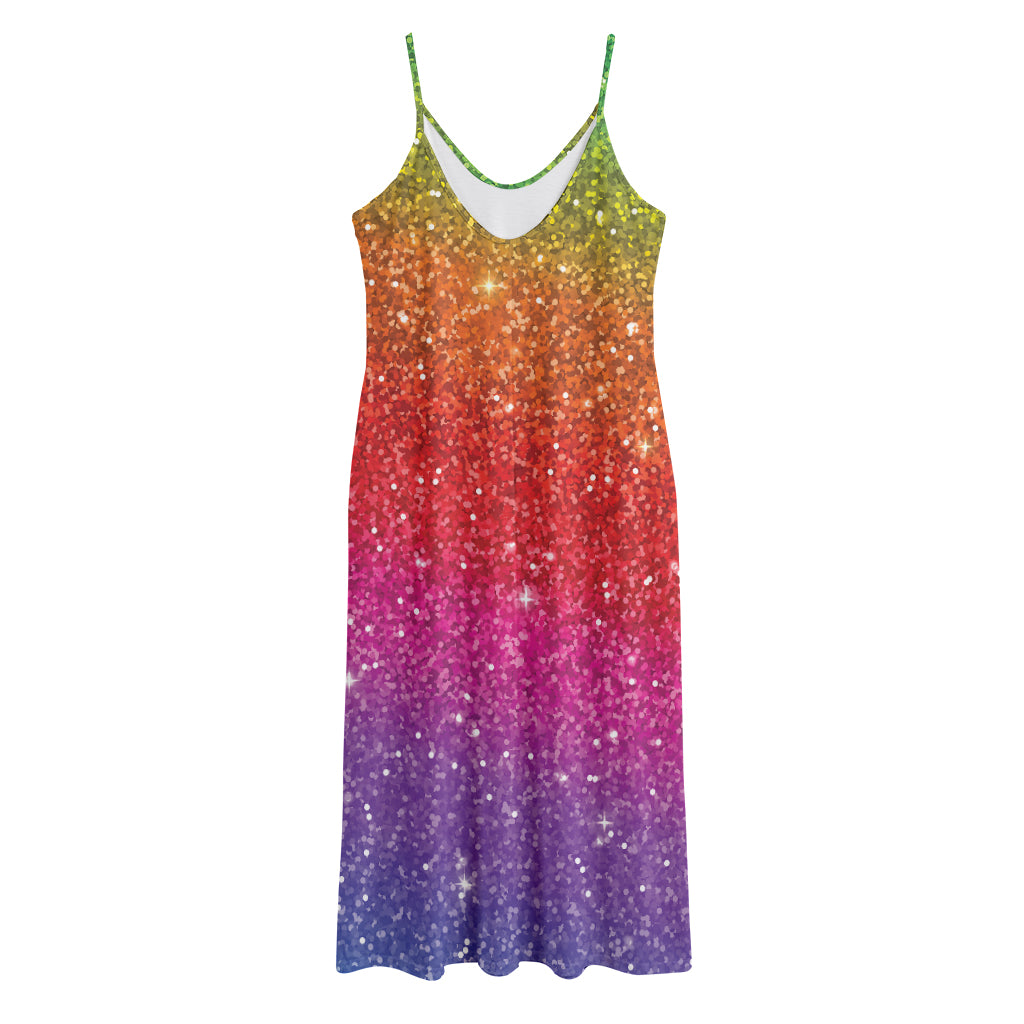 Rainbow (NOT Real) Glitter Artwork Print Jersey Midi Cami Dress