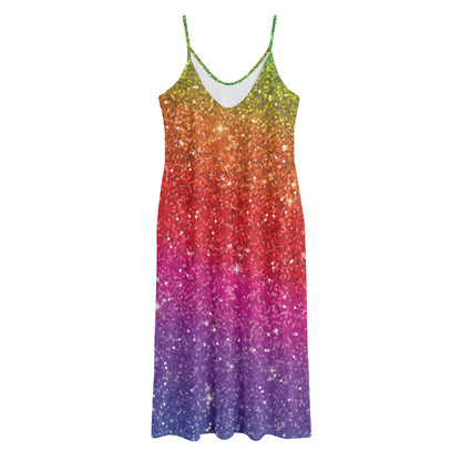 Rainbow (NOT Real) Glitter Artwork Print Jersey Midi Cami Dress