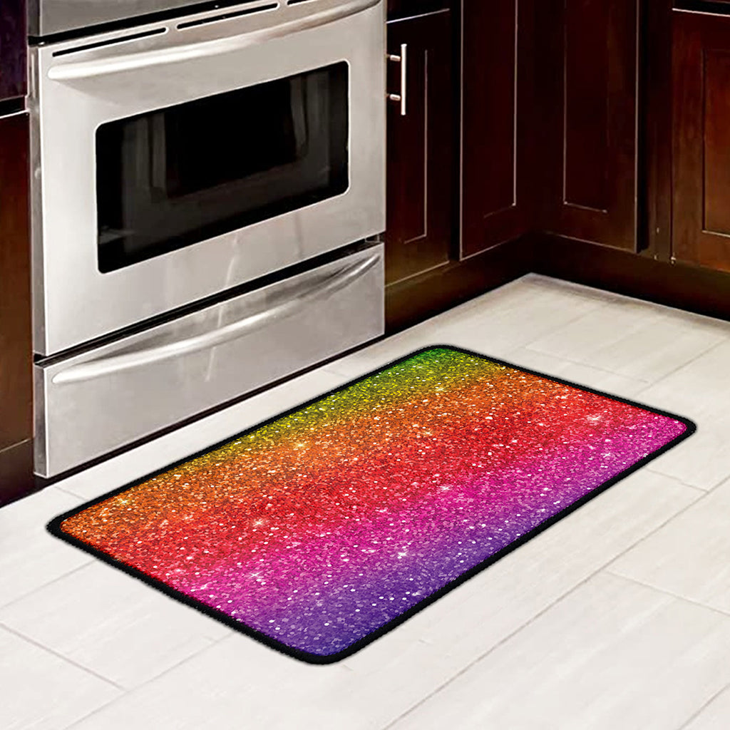 Rainbow (NOT Real) Glitter Artwork Print Kitchen Mat
