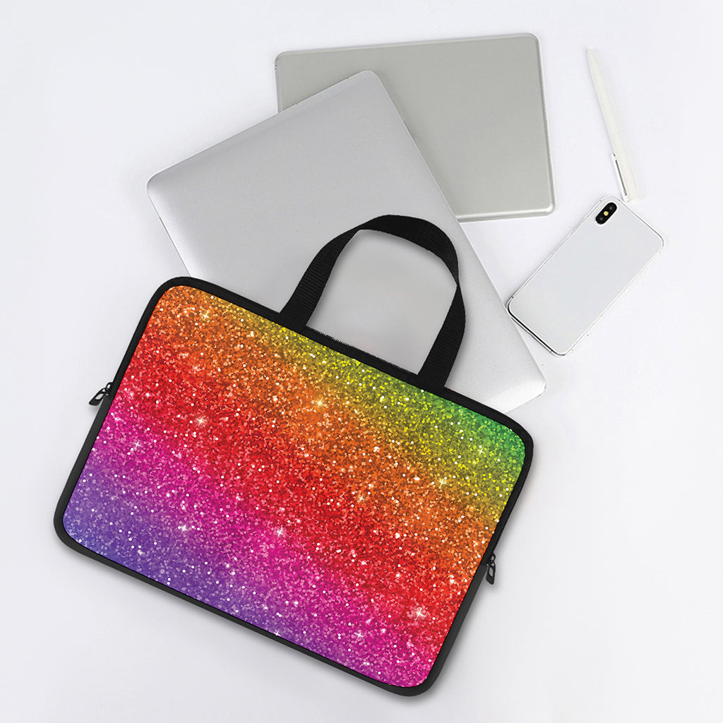 Rainbow (NOT Real) Glitter Artwork Print Laptop Sleeve With Handle