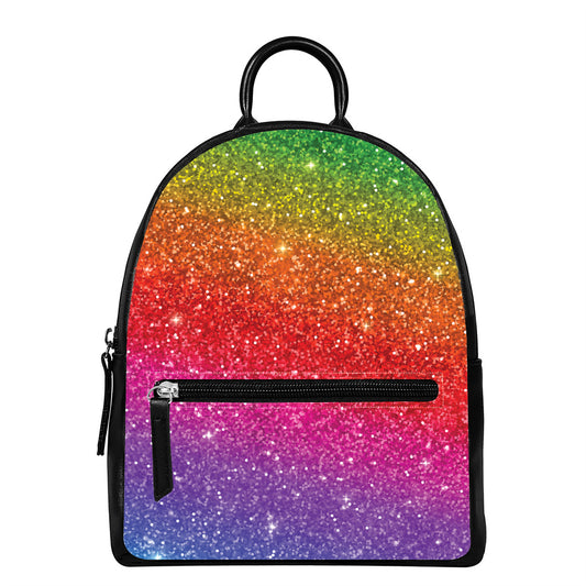 Rainbow (NOT Real) Glitter Artwork Print Leather Backpack