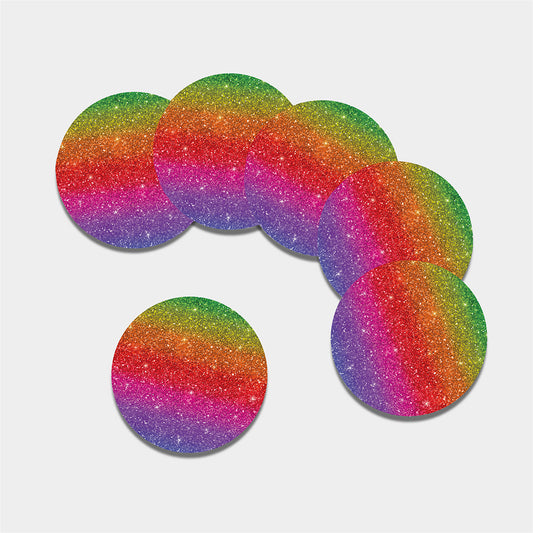Rainbow (NOT Real) Glitter Artwork Print Leather Coaster Set
