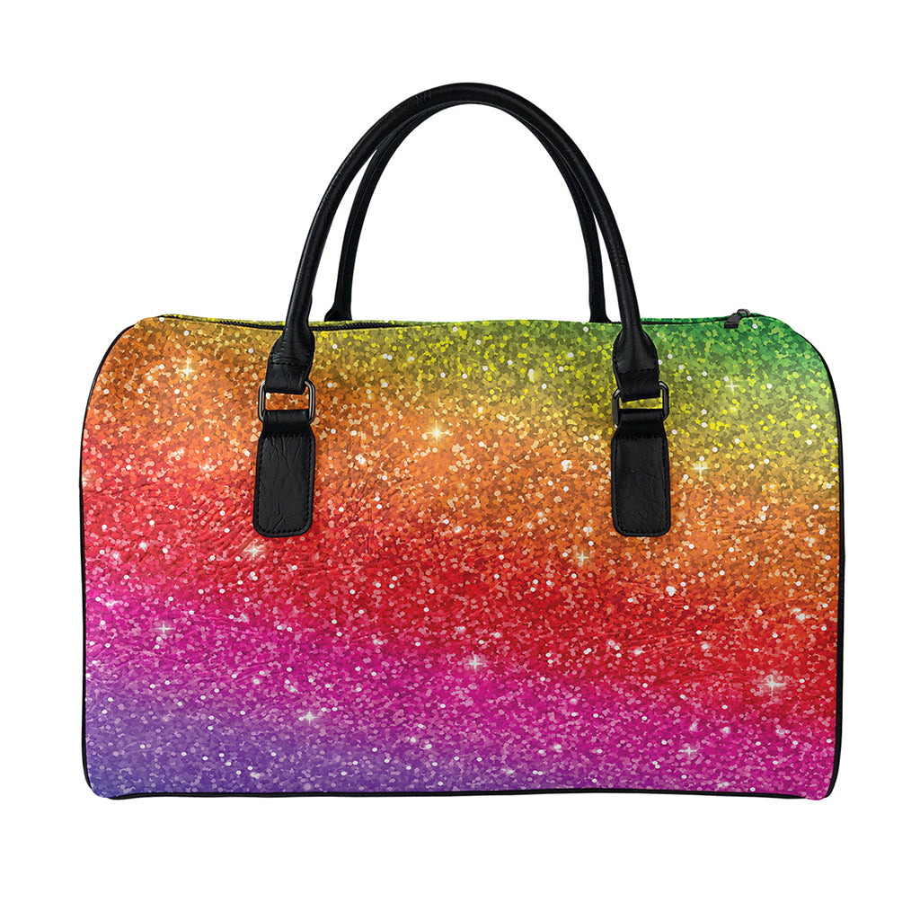 Rainbow (NOT Real) Glitter Artwork Print Leather Duffle Bag