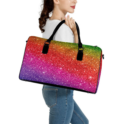 Rainbow (NOT Real) Glitter Artwork Print Leather Duffle Bag