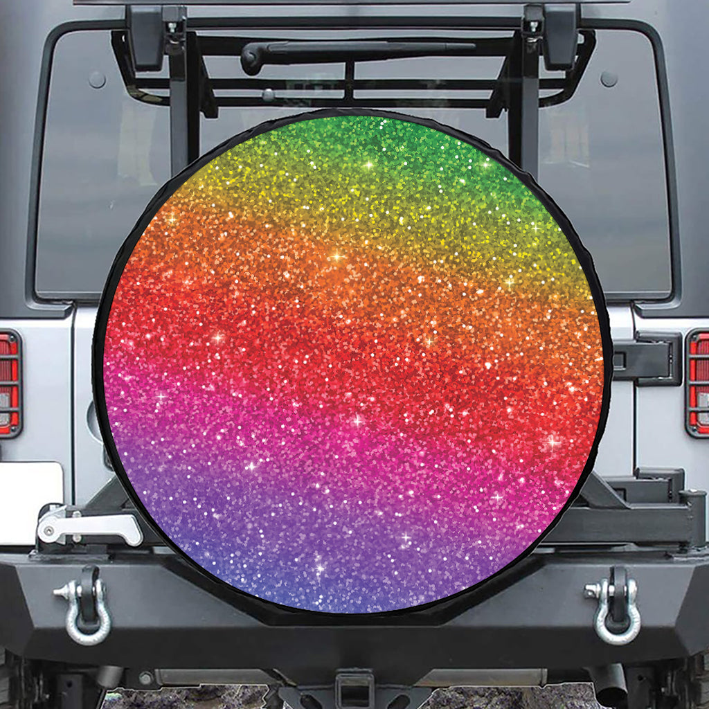 Rainbow (NOT Real) Glitter Artwork Print Leather Spare Tire Cover