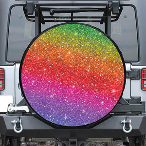 Rainbow (NOT Real) Glitter Artwork Print Leather Spare Tire Cover