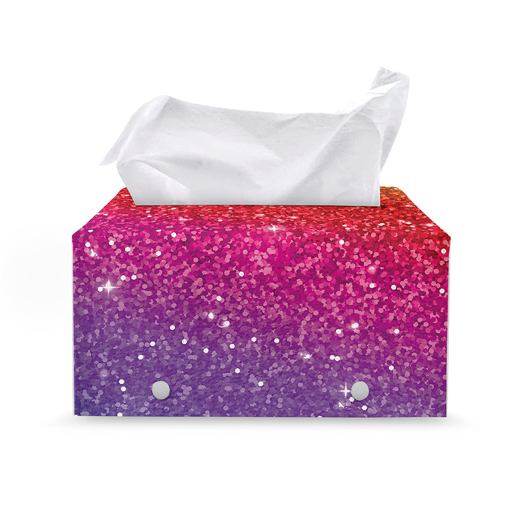 Rainbow (NOT Real) Glitter Artwork Print Leather Tissue Box Cover
