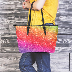 Rainbow (NOT Real) Glitter Artwork Print Leather Tote Bag