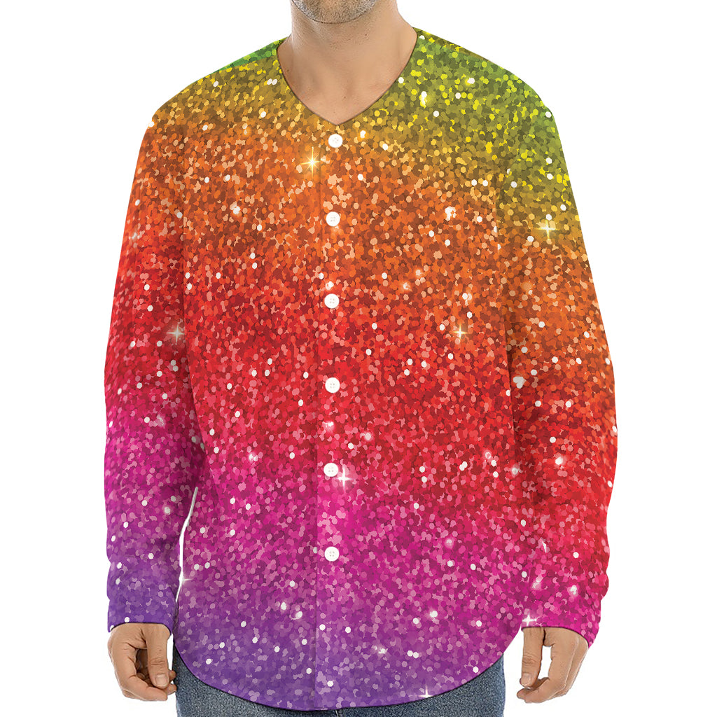 Rainbow (NOT Real) Glitter Artwork Print Long Sleeve Baseball Jersey