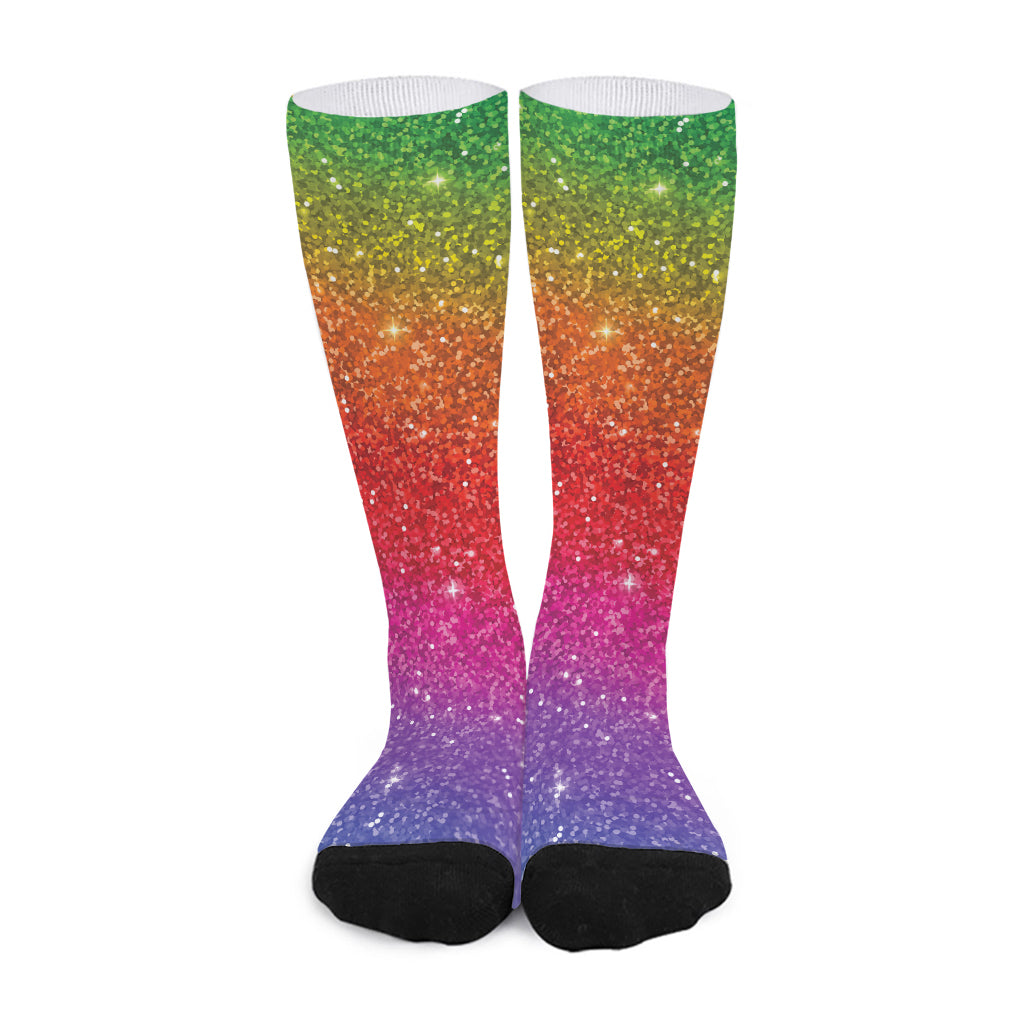Rainbow (NOT Real) Glitter Artwork Print Long Socks