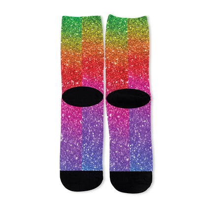 Rainbow (NOT Real) Glitter Artwork Print Long Socks