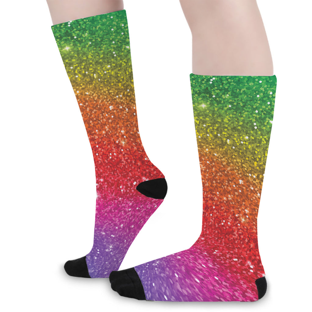 Rainbow (NOT Real) Glitter Artwork Print Long Socks