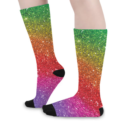 Rainbow (NOT Real) Glitter Artwork Print Long Socks