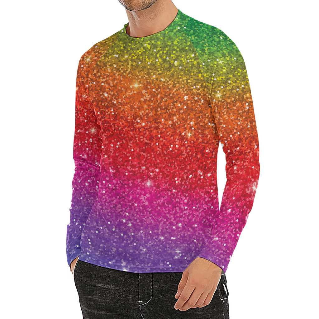 Rainbow (NOT Real) Glitter Artwork Print Men's Long Sleeve Rash Guard