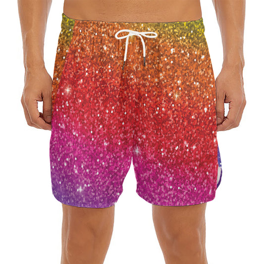 Rainbow (NOT Real) Glitter Artwork Print Men's Split Running Shorts