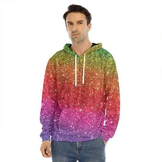 Rainbow (NOT Real) Glitter Artwork Print Men's Velvet Pullover Hoodie