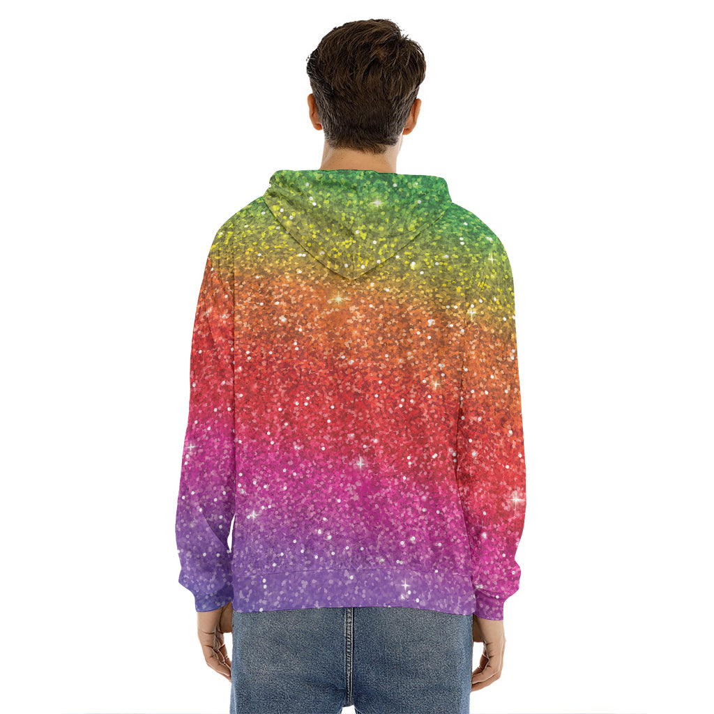 Rainbow (NOT Real) Glitter Artwork Print Men's Velvet Pullover Hoodie