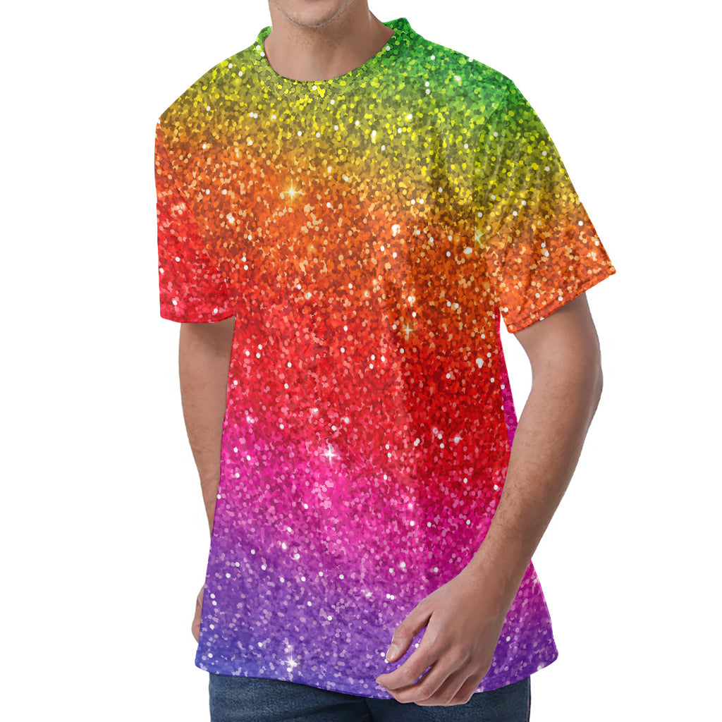 Rainbow (NOT Real) Glitter Artwork Print Men's Velvet T-Shirt