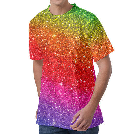 Rainbow (NOT Real) Glitter Artwork Print Men's Velvet T-Shirt