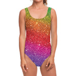 Rainbow (NOT Real) Glitter Artwork Print One Piece Swimsuit