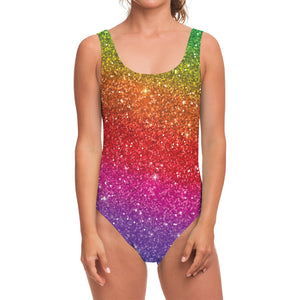 Rainbow (NOT Real) Glitter Artwork Print One Piece Swimsuit