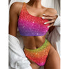 Rainbow (NOT Real) Glitter Artwork Print One Shoulder Bikini Top