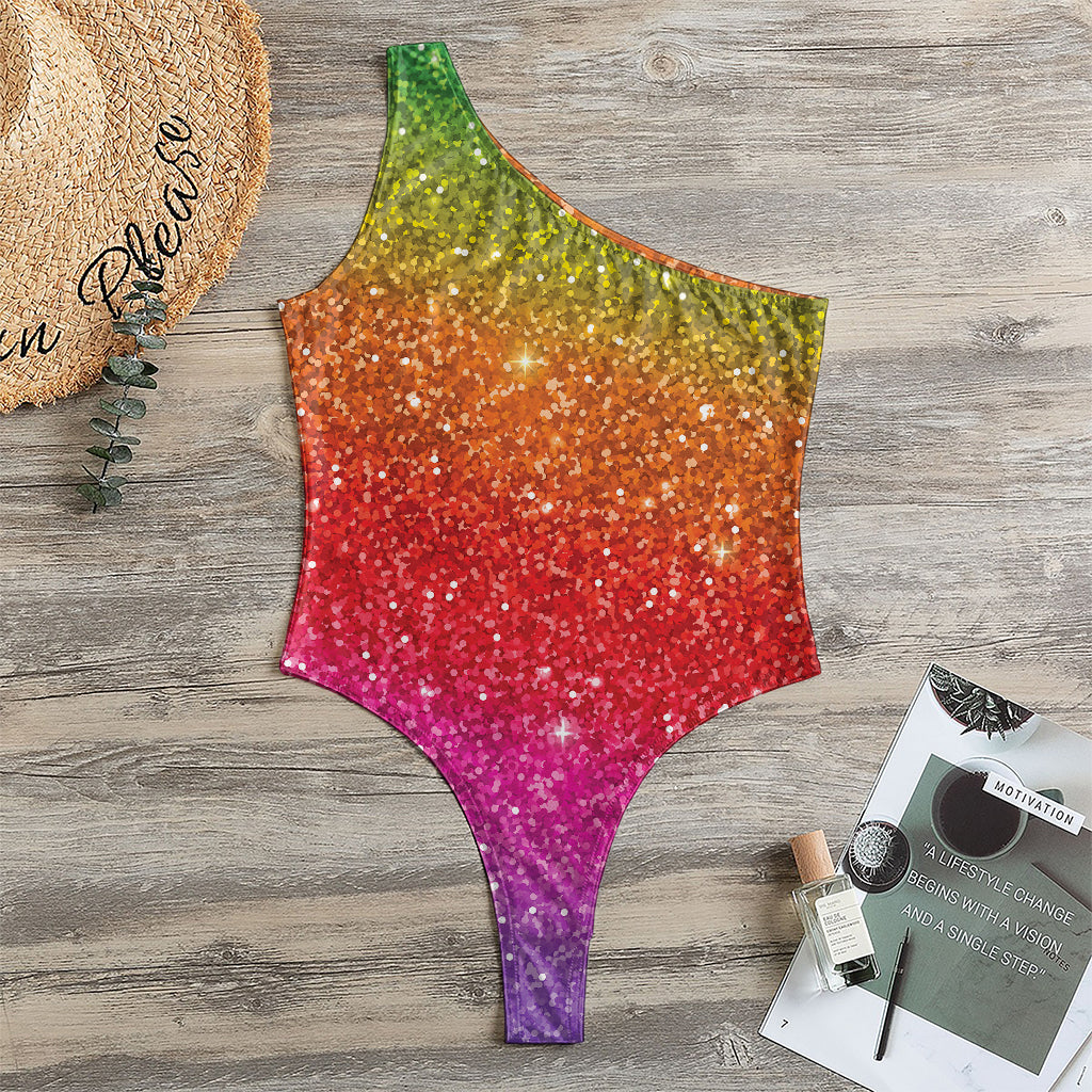 Rainbow (NOT Real) Glitter Artwork Print One Shoulder Bodysuit