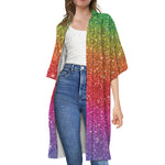 Rainbow (NOT Real) Glitter Artwork Print Open Front Beach Cover Up