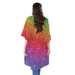 Rainbow (NOT Real) Glitter Artwork Print Open Front Beach Cover Up