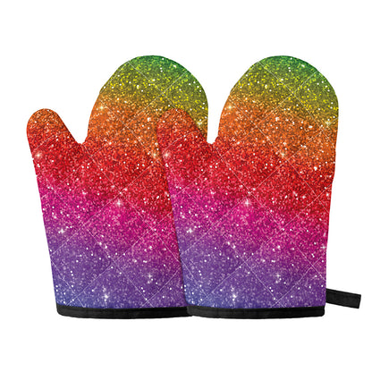 Rainbow (NOT Real) Glitter Artwork Print Oven Mitts