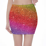 Rainbow (NOT Real) Glitter Artwork Print Pencil Mini Skirt