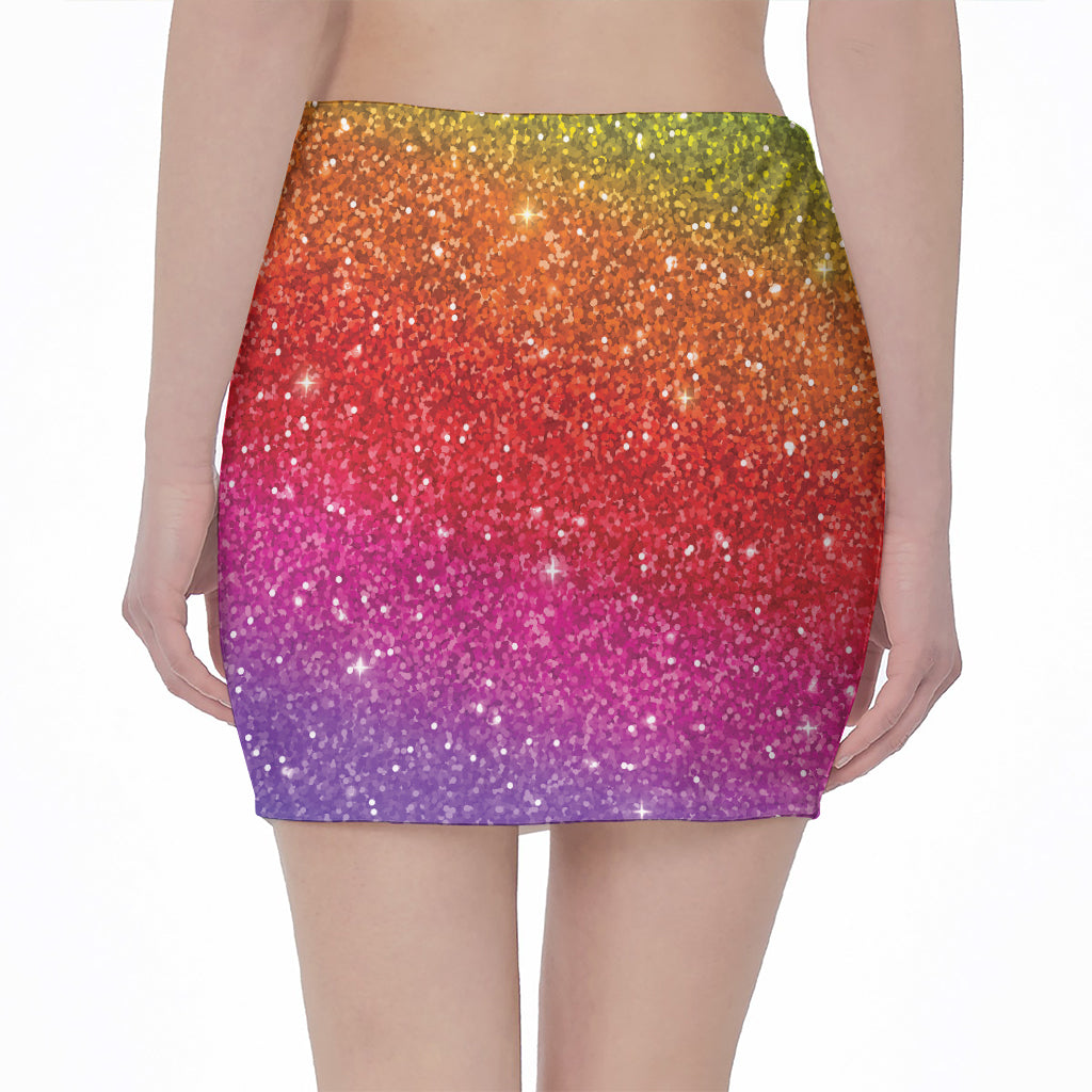Rainbow (NOT Real) Glitter Artwork Print Pencil Mini Skirt