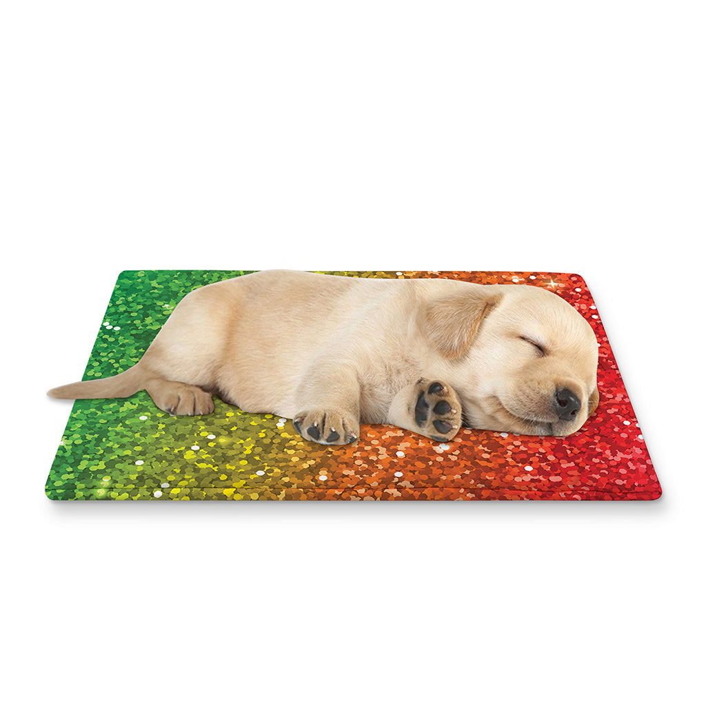 Rainbow (NOT Real) Glitter Artwork Print Pet Cooling Mat Cover