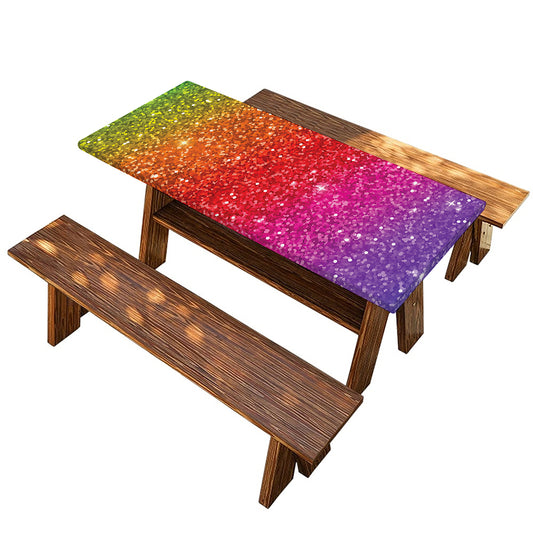 Rainbow (NOT Real) Glitter Artwork Print Picnic Table Cover