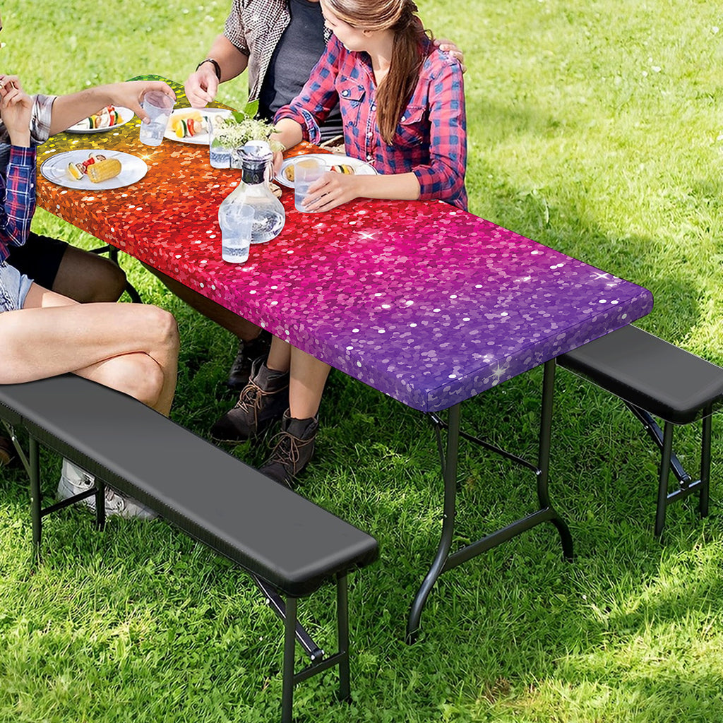 Rainbow (NOT Real) Glitter Artwork Print Picnic Table Cover