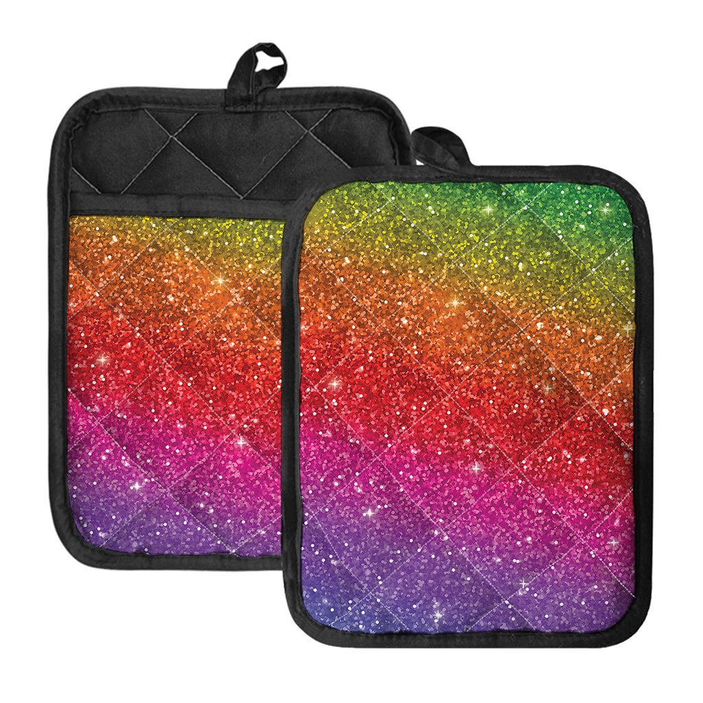 Rainbow (NOT Real) Glitter Artwork Print Pot Holders With Pocket