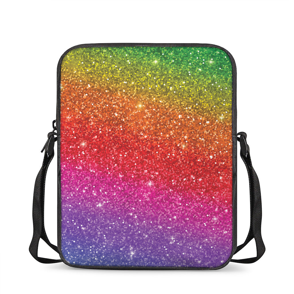 Rainbow (NOT Real) Glitter Artwork Print Rectangular Crossbody Bag